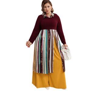 SHEIN Plus Chain Print Colorblock High Split Top Brand New